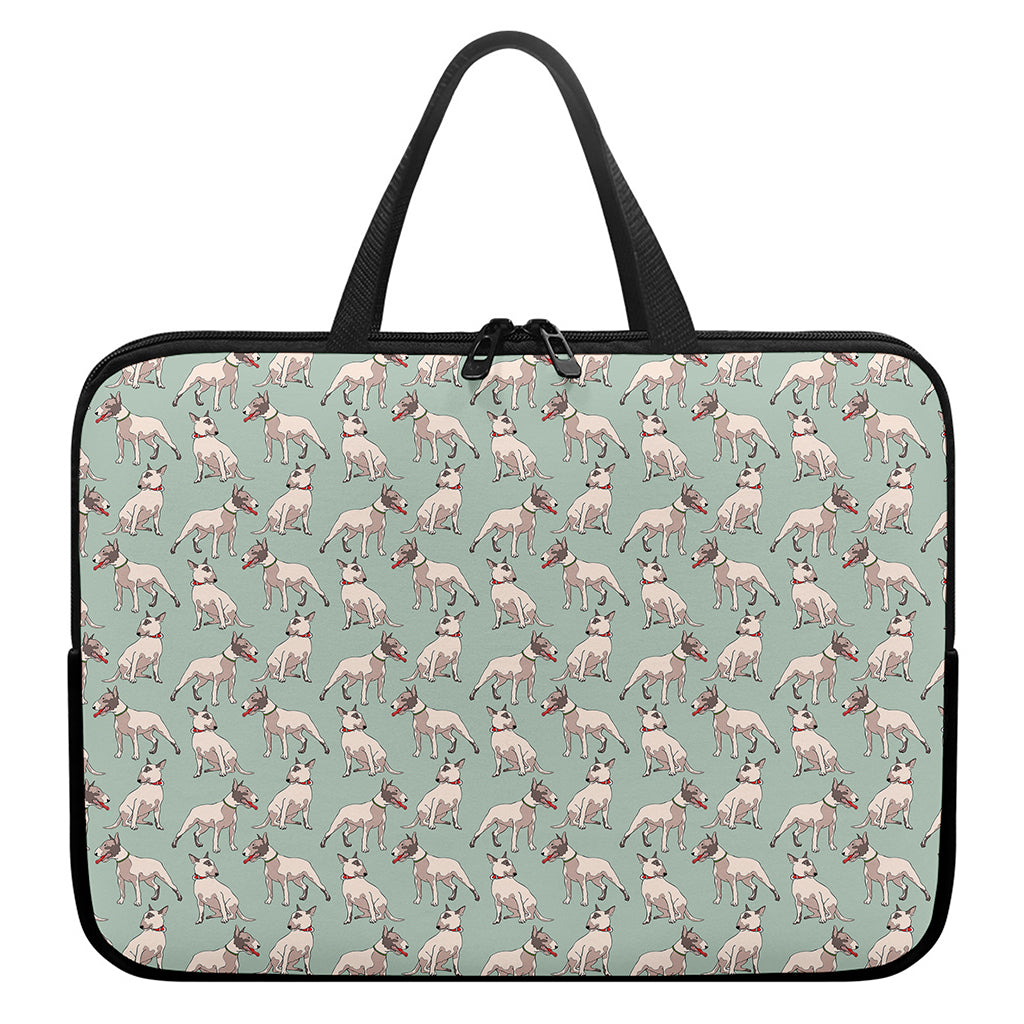 Laurel Green Bull Terrier Pattern Print Laptop Sleeve With Handle