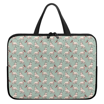 Laurel Green Bull Terrier Pattern Print Laptop Sleeve With Handle