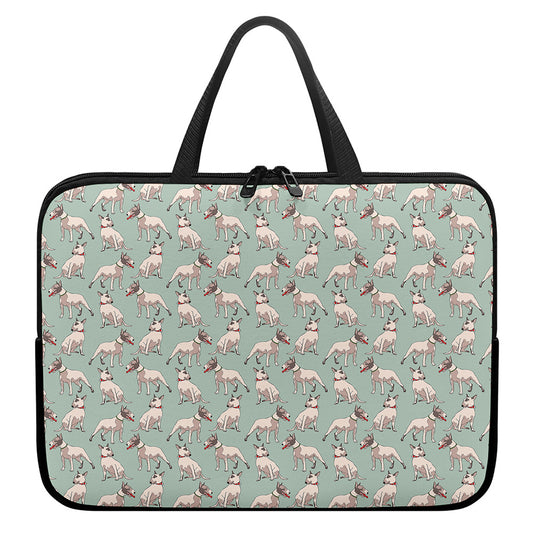 Laurel Green Bull Terrier Pattern Print Laptop Sleeve With Handle