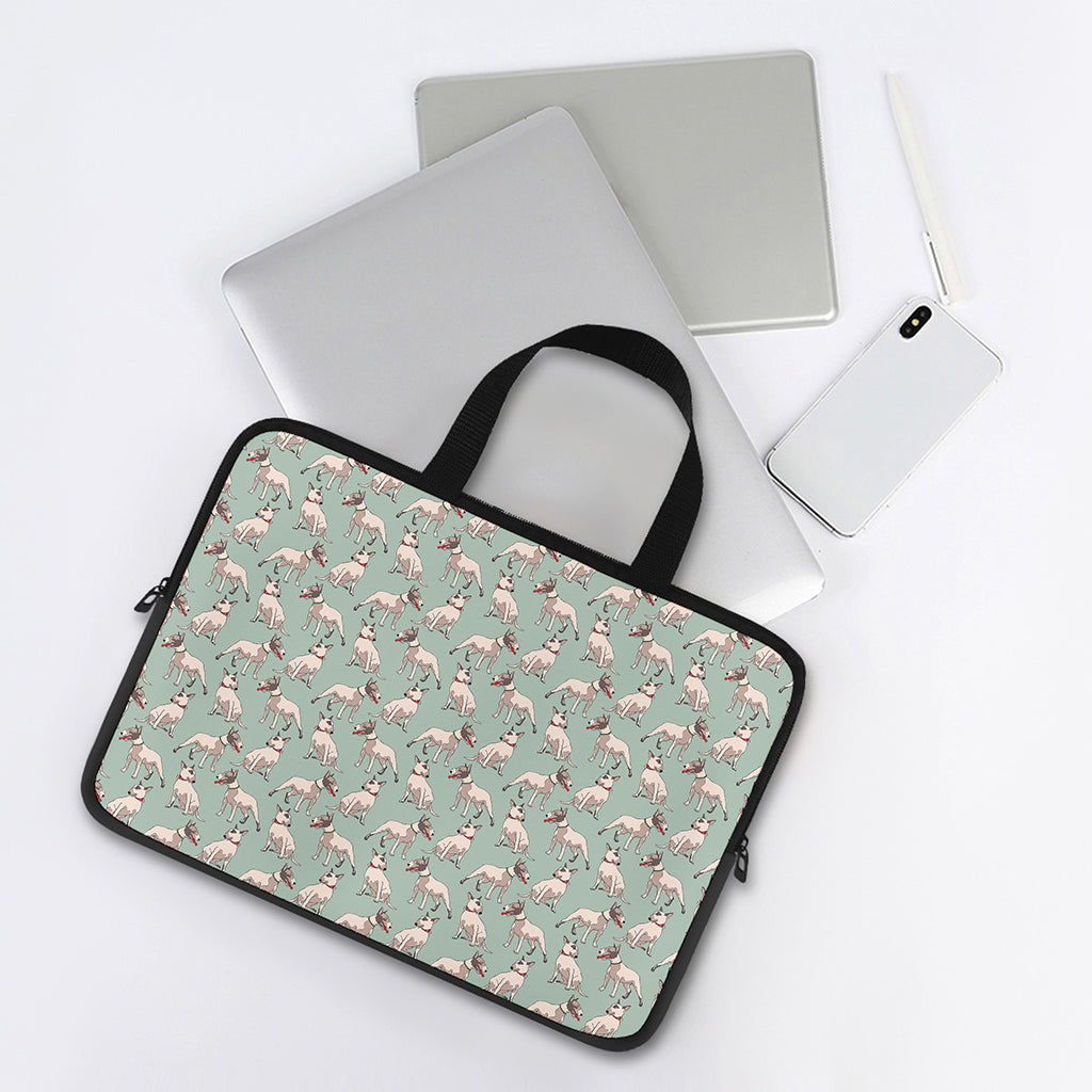 Laurel Green Bull Terrier Pattern Print Laptop Sleeve With Handle