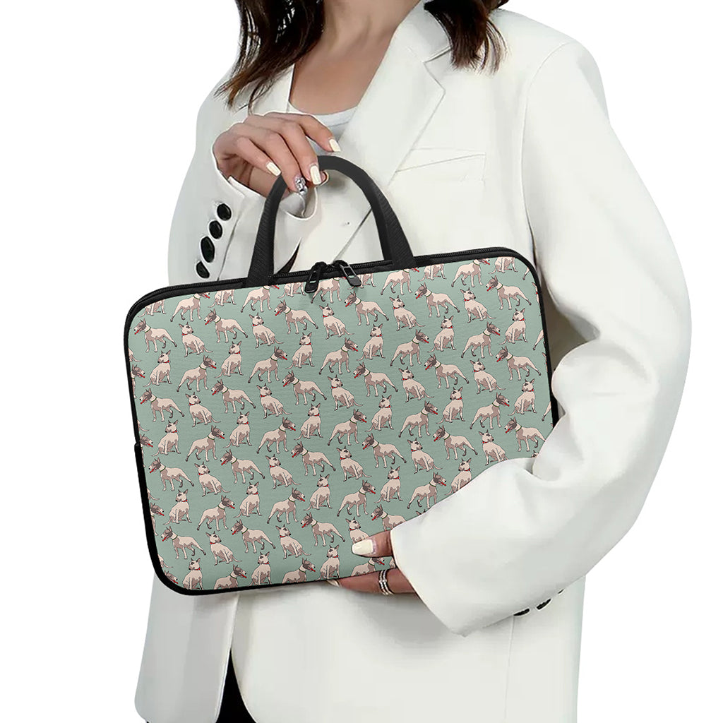 Laurel Green Bull Terrier Pattern Print Laptop Sleeve With Handle
