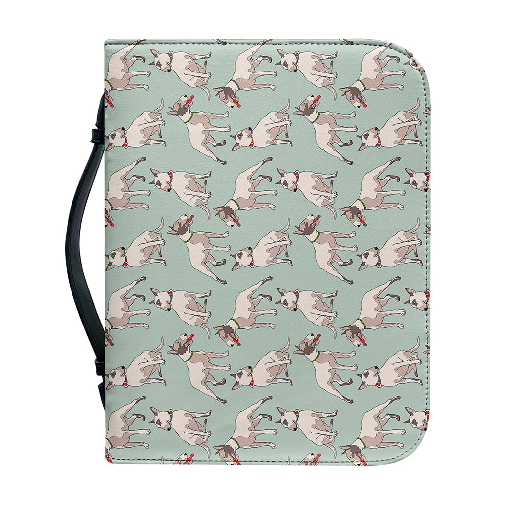 Laurel Green Bull Terrier Pattern Print Leather Bible Cover
