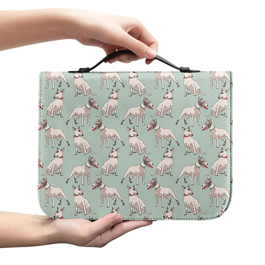 Laurel Green Bull Terrier Pattern Print Leather Bible Cover