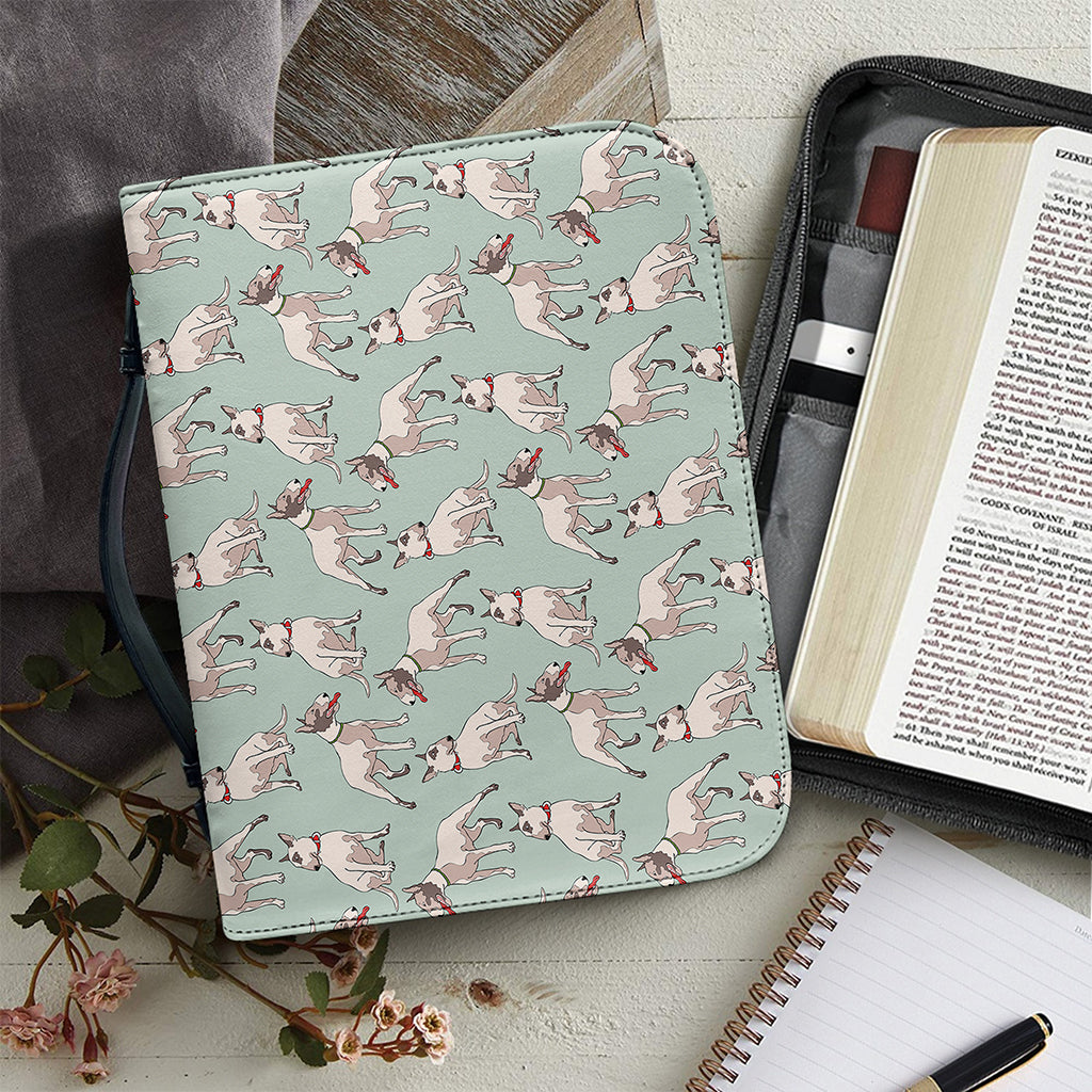 Laurel Green Bull Terrier Pattern Print Leather Bible Cover