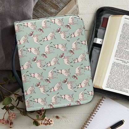 Laurel Green Bull Terrier Pattern Print Leather Bible Cover