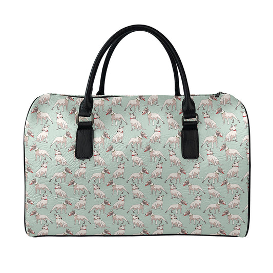 Laurel Green Bull Terrier Pattern Print Leather Duffle Bag