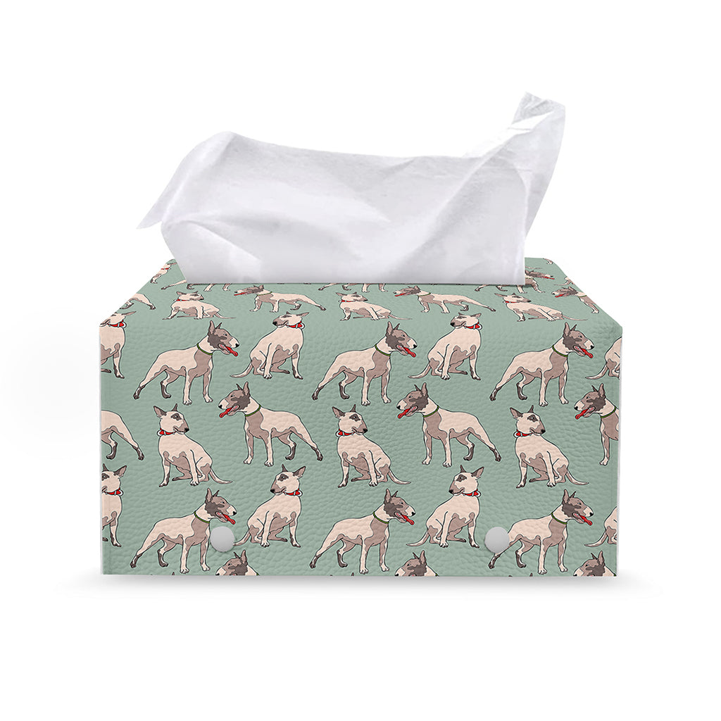 Laurel Green Bull Terrier Pattern Print Leather Tissue Box Cover