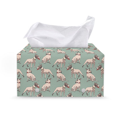 Laurel Green Bull Terrier Pattern Print Leather Tissue Box Cover