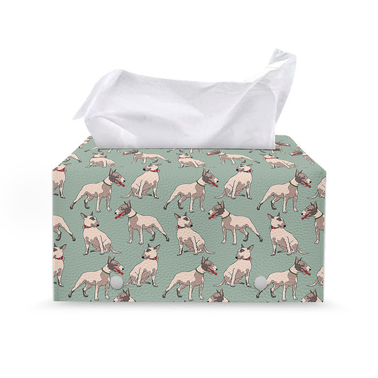 Laurel Green Bull Terrier Pattern Print Leather Tissue Box Cover