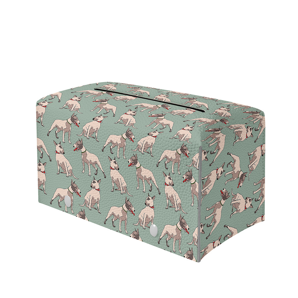 Laurel Green Bull Terrier Pattern Print Leather Tissue Box Cover