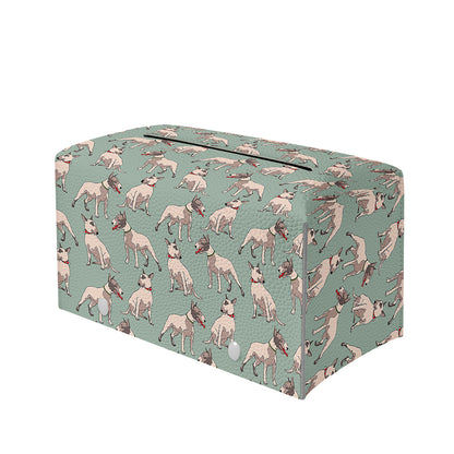 Laurel Green Bull Terrier Pattern Print Leather Tissue Box Cover