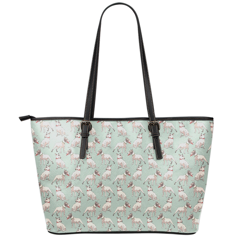 Laurel Green Bull Terrier Pattern Print Leather Tote Bag