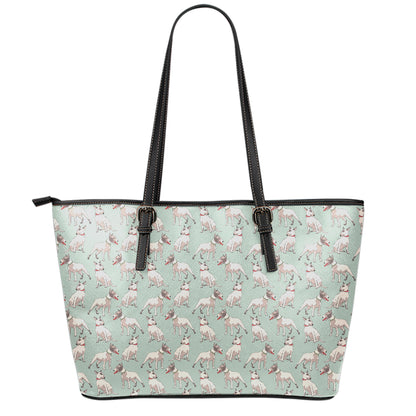 Laurel Green Bull Terrier Pattern Print Leather Tote Bag