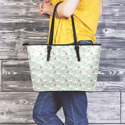 Laurel Green Bull Terrier Pattern Print Leather Tote Bag