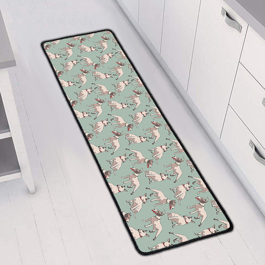 Laurel Green Bull Terrier Pattern Print Long Kitchen Mat