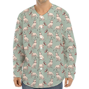 Laurel Green Bull Terrier Pattern Print Long Sleeve Baseball Jersey