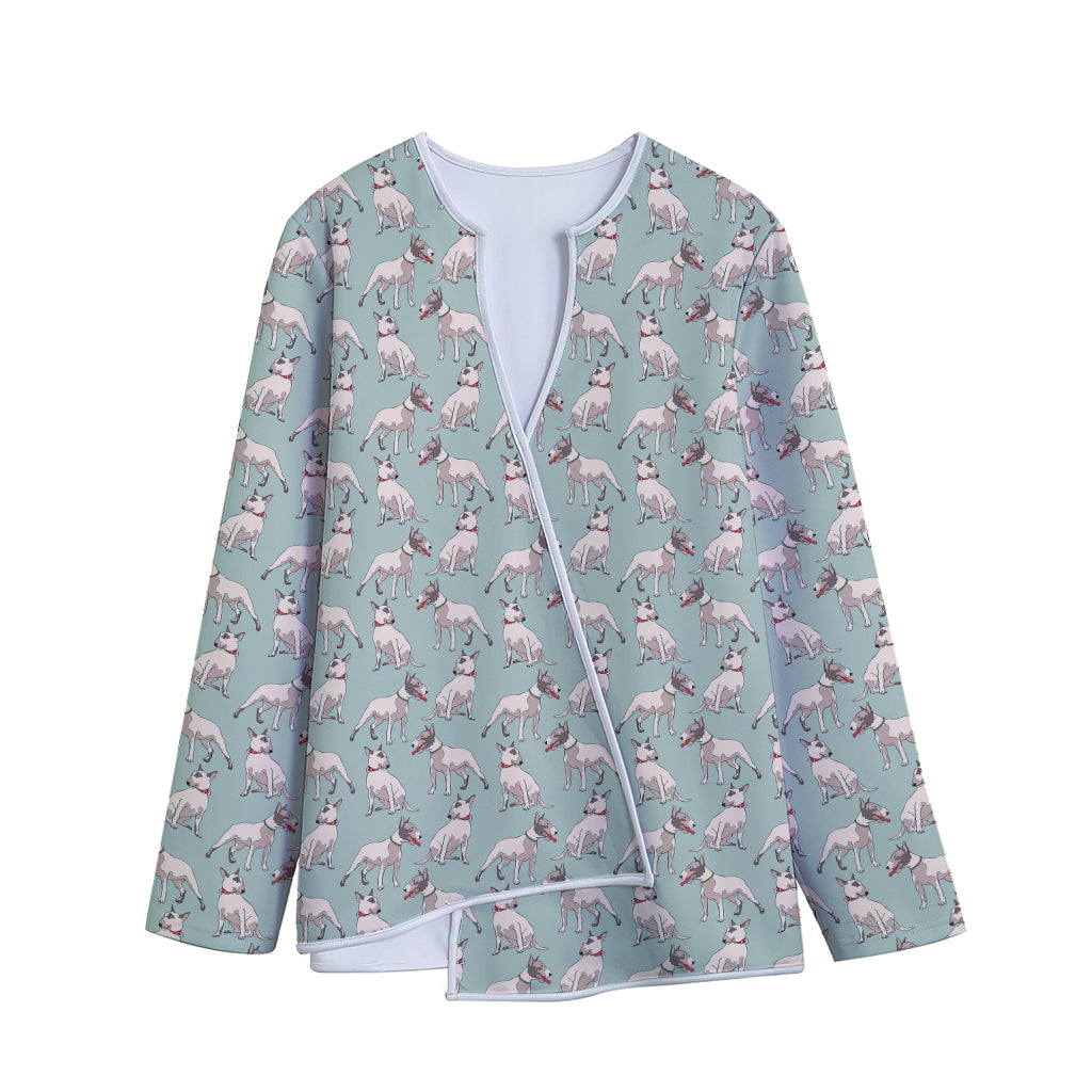 Laurel Green Bull Terrier Pattern Print Long Sleeve Short Coat