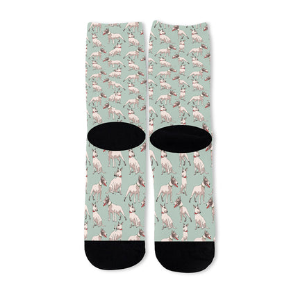 Laurel Green Bull Terrier Pattern Print Long Socks