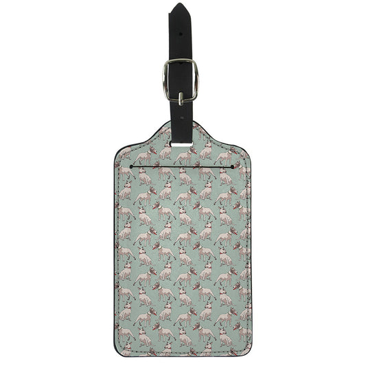 Laurel Green Bull Terrier Pattern Print Luggage Tag