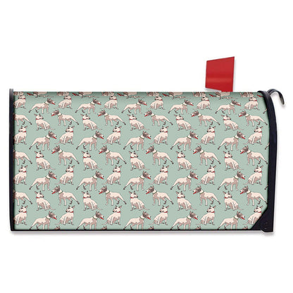 Laurel Green Bull Terrier Pattern Print Mailbox Cover