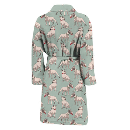 Laurel Green Bull Terrier Pattern Print Men's Bathrobe