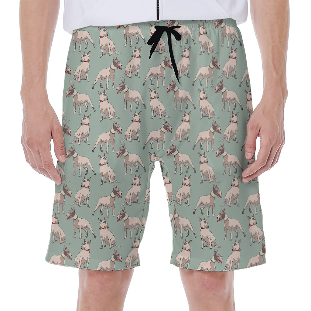 Laurel Green Bull Terrier Pattern Print Men's Beach Shorts