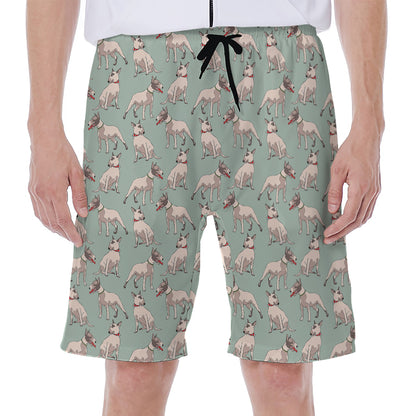Laurel Green Bull Terrier Pattern Print Men's Beach Shorts