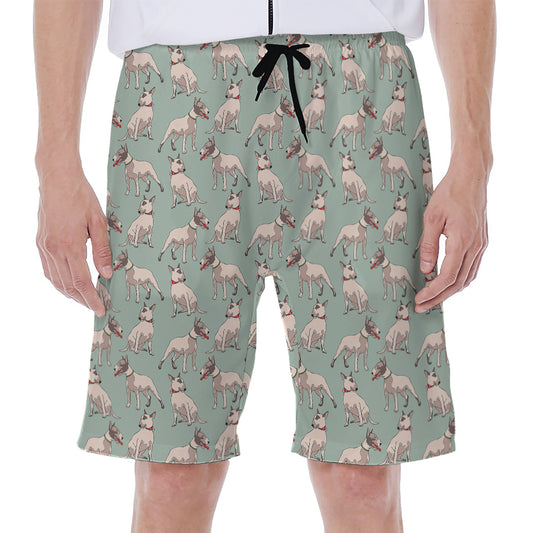 Laurel Green Bull Terrier Pattern Print Men's Beach Shorts