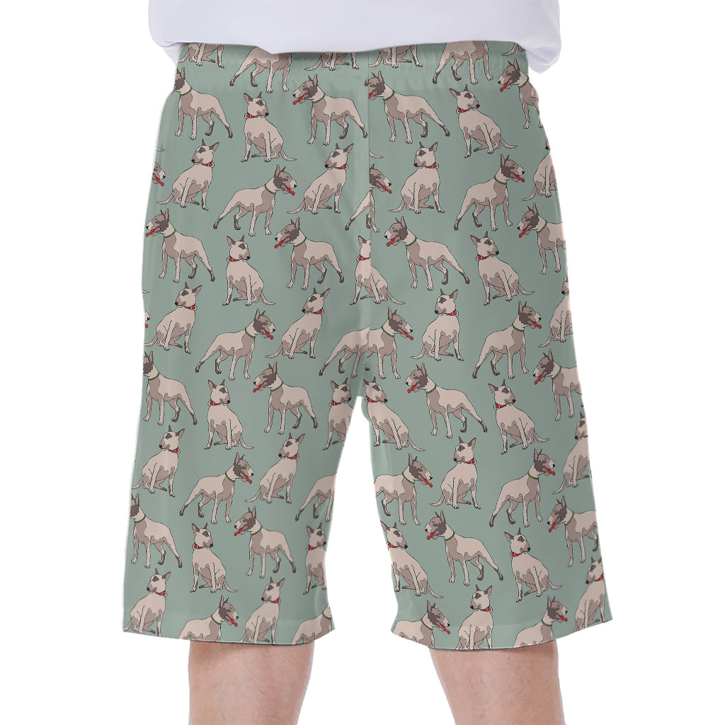 Laurel Green Bull Terrier Pattern Print Men's Beach Shorts