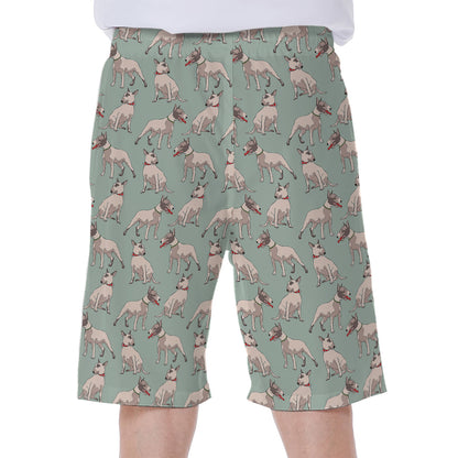 Laurel Green Bull Terrier Pattern Print Men's Beach Shorts