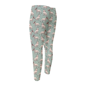 Laurel Green Bull Terrier Pattern Print Men's Compression Pants