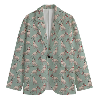 Laurel Green Bull Terrier Pattern Print Men's Cotton Blazer
