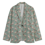 Laurel Green Bull Terrier Pattern Print Men's Cotton Blazer