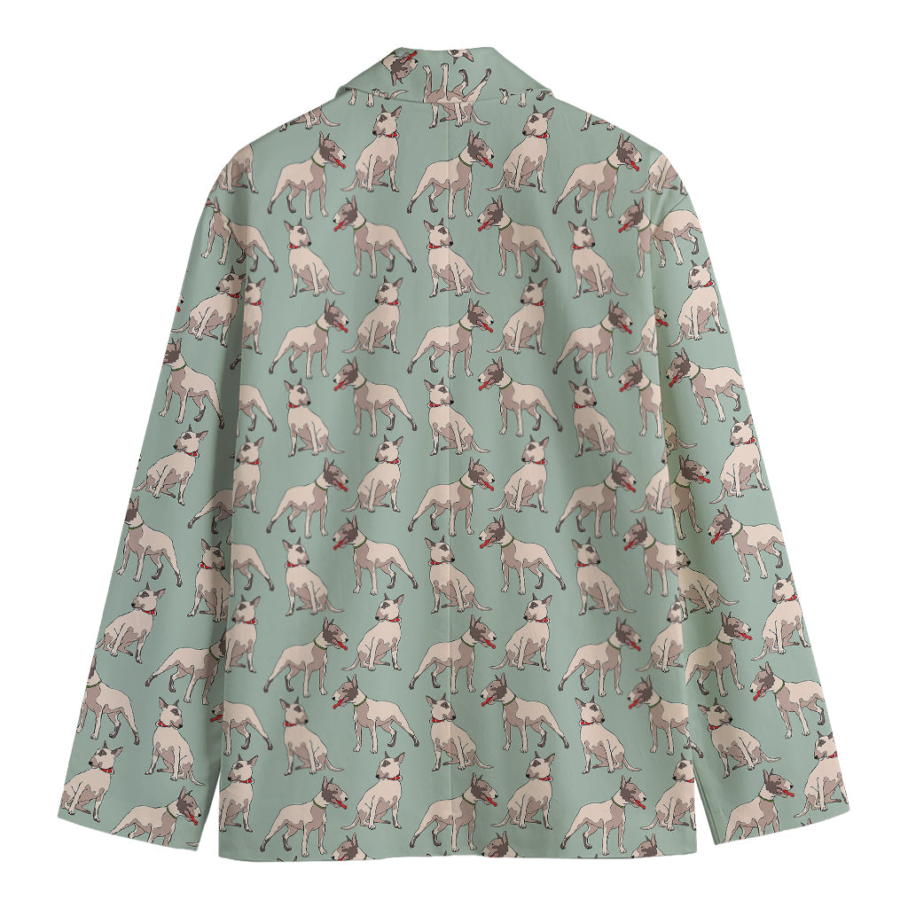 Laurel Green Bull Terrier Pattern Print Men's Cotton Blazer