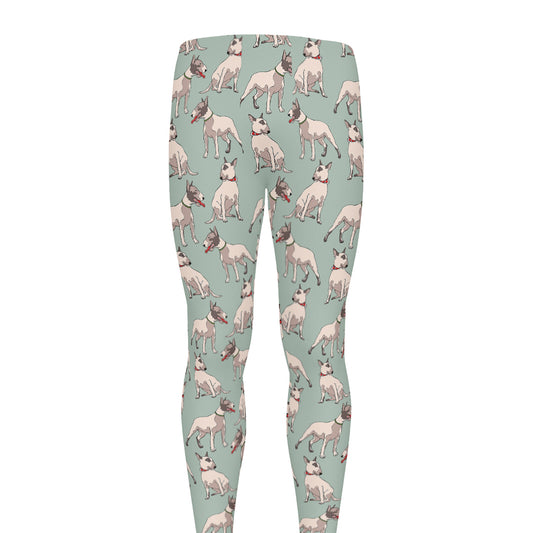 Laurel Green Bull Terrier Pattern Print Men's leggings