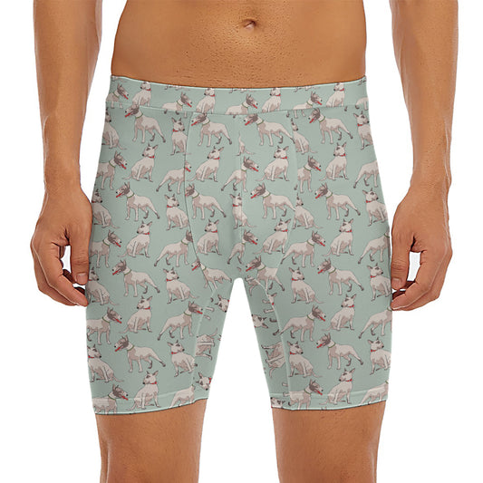 Laurel Green Bull Terrier Pattern Print Men's Long Boxer Briefs