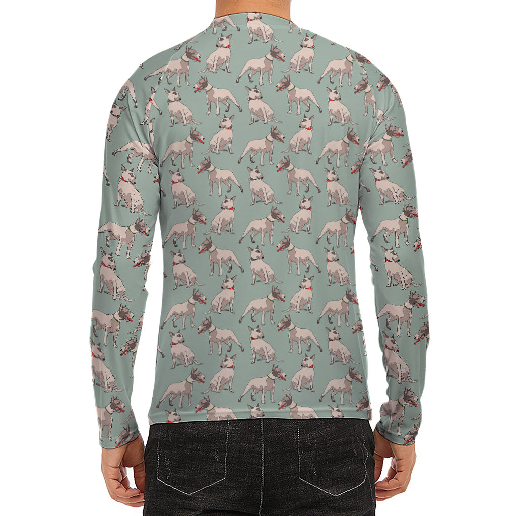 Laurel Green Bull Terrier Pattern Print Men's Long Sleeve Rash Guard