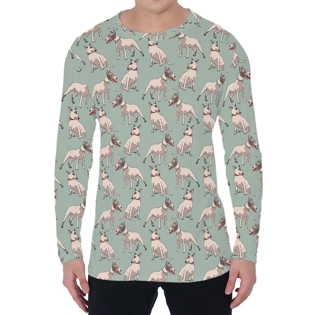 Laurel Green Bull Terrier Pattern Print Men's Long Sleeve T-Shirt