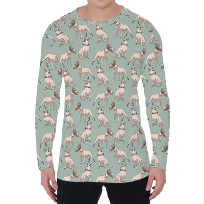 Laurel Green Bull Terrier Pattern Print Men's Long Sleeve T-Shirt