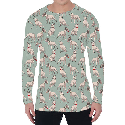 Laurel Green Bull Terrier Pattern Print Men's Long Sleeve T-Shirt