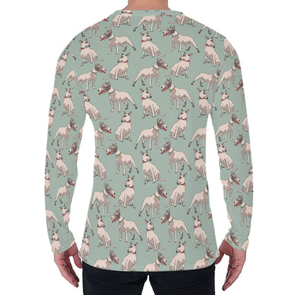 Laurel Green Bull Terrier Pattern Print Men's Long Sleeve T-Shirt