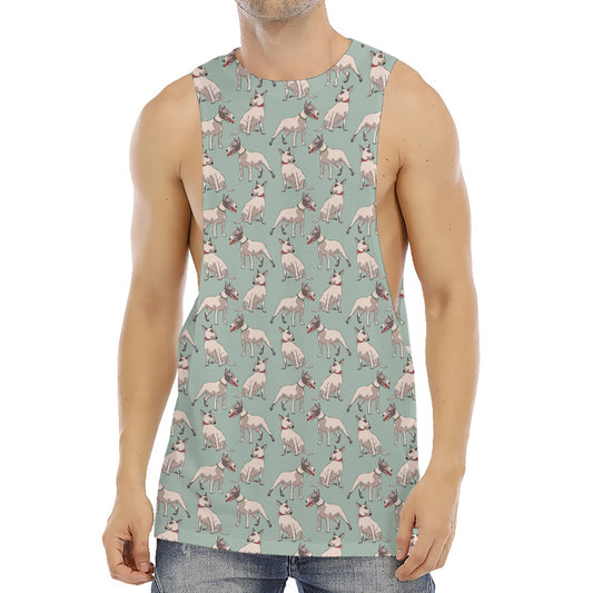Laurel Green Bull Terrier Pattern Print Men's Muscle Tank Top