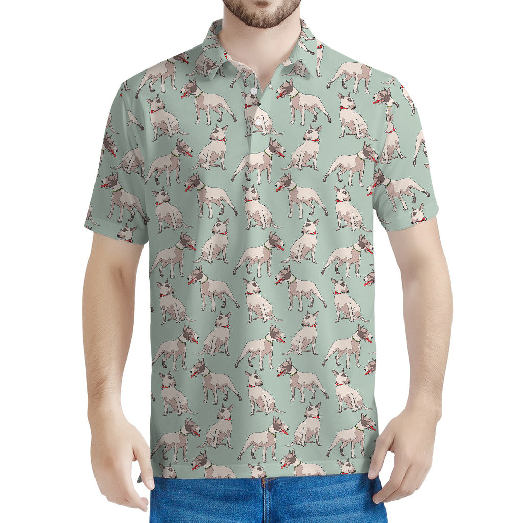 Laurel Green Bull Terrier Pattern Print Men's Polo Shirt