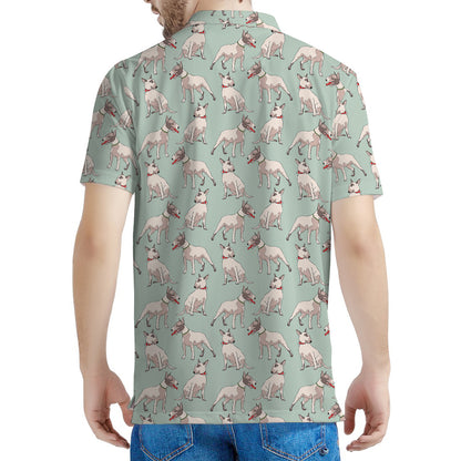 Laurel Green Bull Terrier Pattern Print Men's Polo Shirt