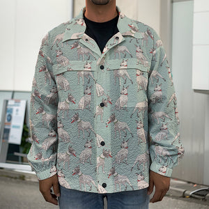 Laurel Green Bull Terrier Pattern Print Men's Shirt Jacket