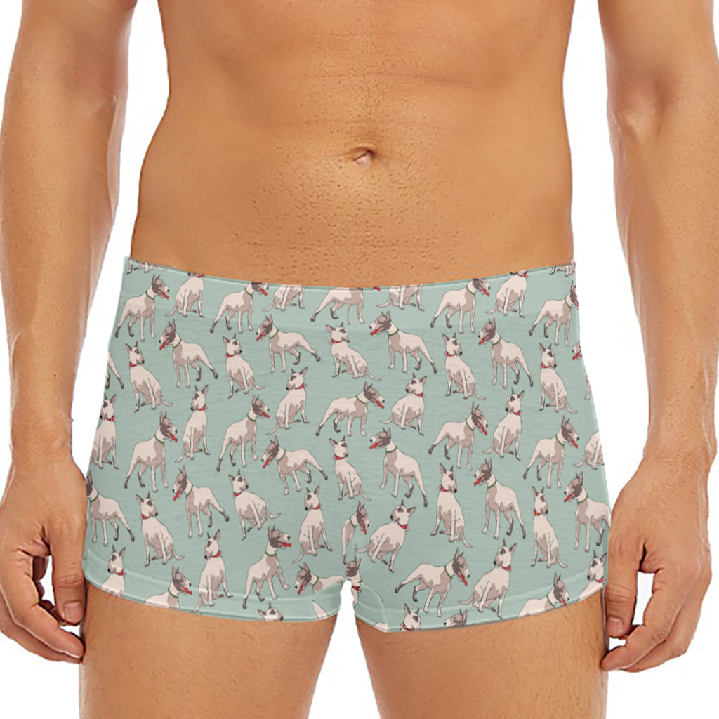 Laurel Green Bull Terrier Pattern Print Men's Short Boxer Briefs