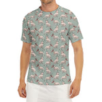 Laurel Green Bull Terrier Pattern Print Men's Short Sleeve Rash Guard