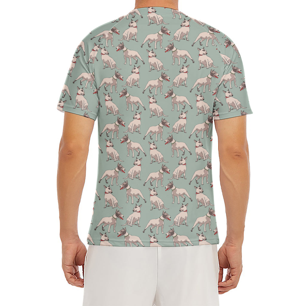 Laurel Green Bull Terrier Pattern Print Men's Short Sleeve Rash Guard