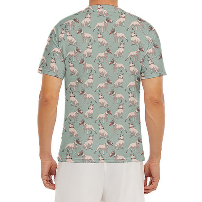 Laurel Green Bull Terrier Pattern Print Men's Short Sleeve Rash Guard