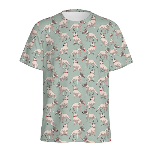 Laurel Green Bull Terrier Pattern Print Men's Sports T-Shirt